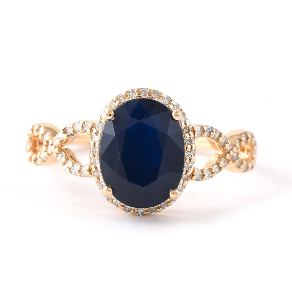 2.49 Ct Oval Mixed Cut Natural Sapphire 14K Gold Ring