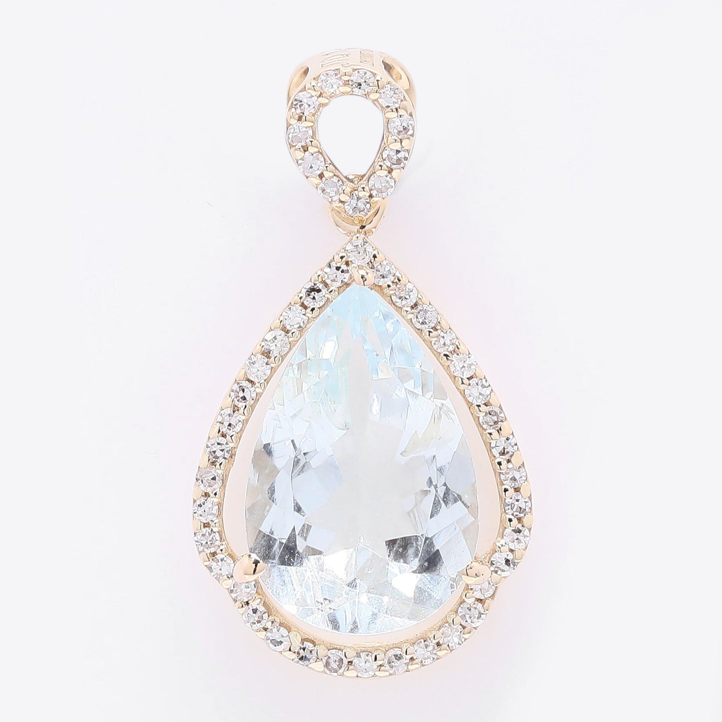 2.02 Ct Pear Mixed Cut Natural Aquamarine 14K Gold Pendant