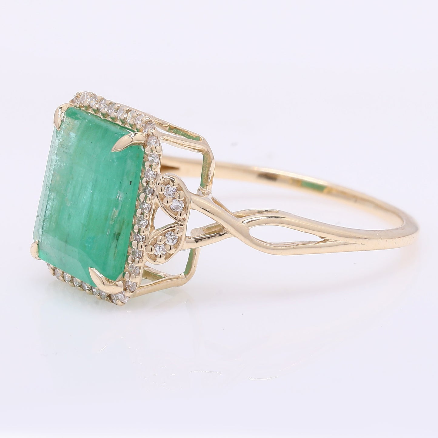 3.81 Ct Octagon Step Cut Natural Emerald 14K Gold Ring