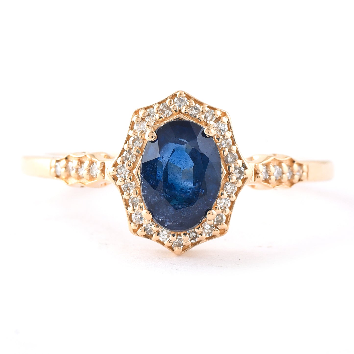 1.24 Ct Oval Mixed Cut Natural Sapphire 14K Gold Ring