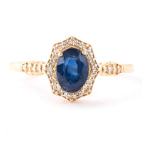 1.24 Ct Oval Mixed Cut Natural Sapphire 14K Gold Ring