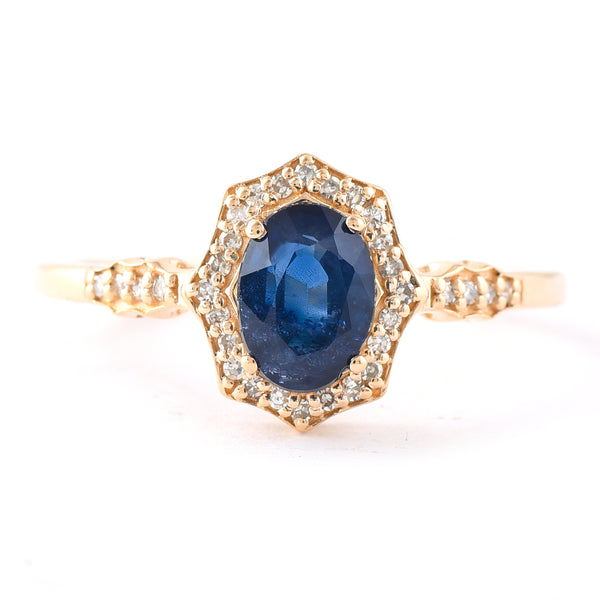 1.24 Ct Oval Mixed Cut Natural Sapphire 14K Gold Ring