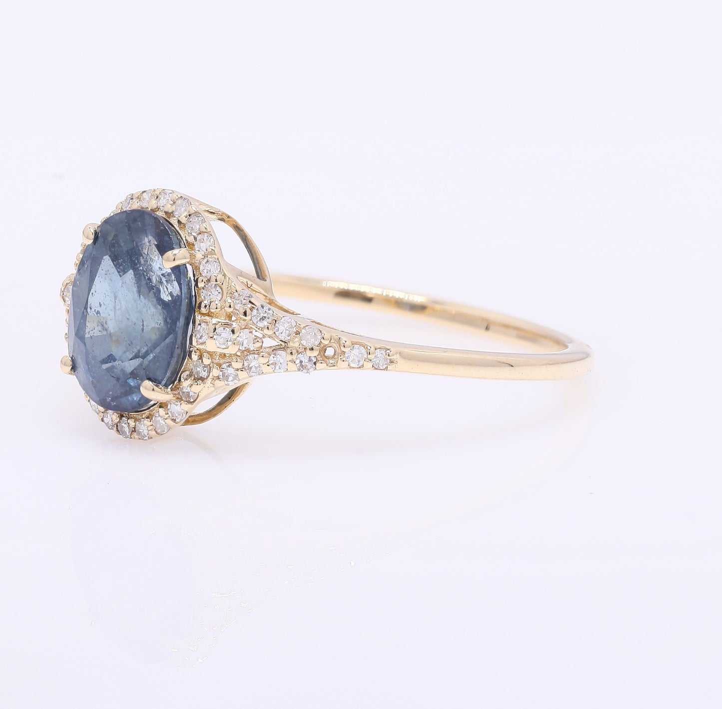2.30 Ct Oval Mixed Cut Natural Sapphire 14K Gold Ring