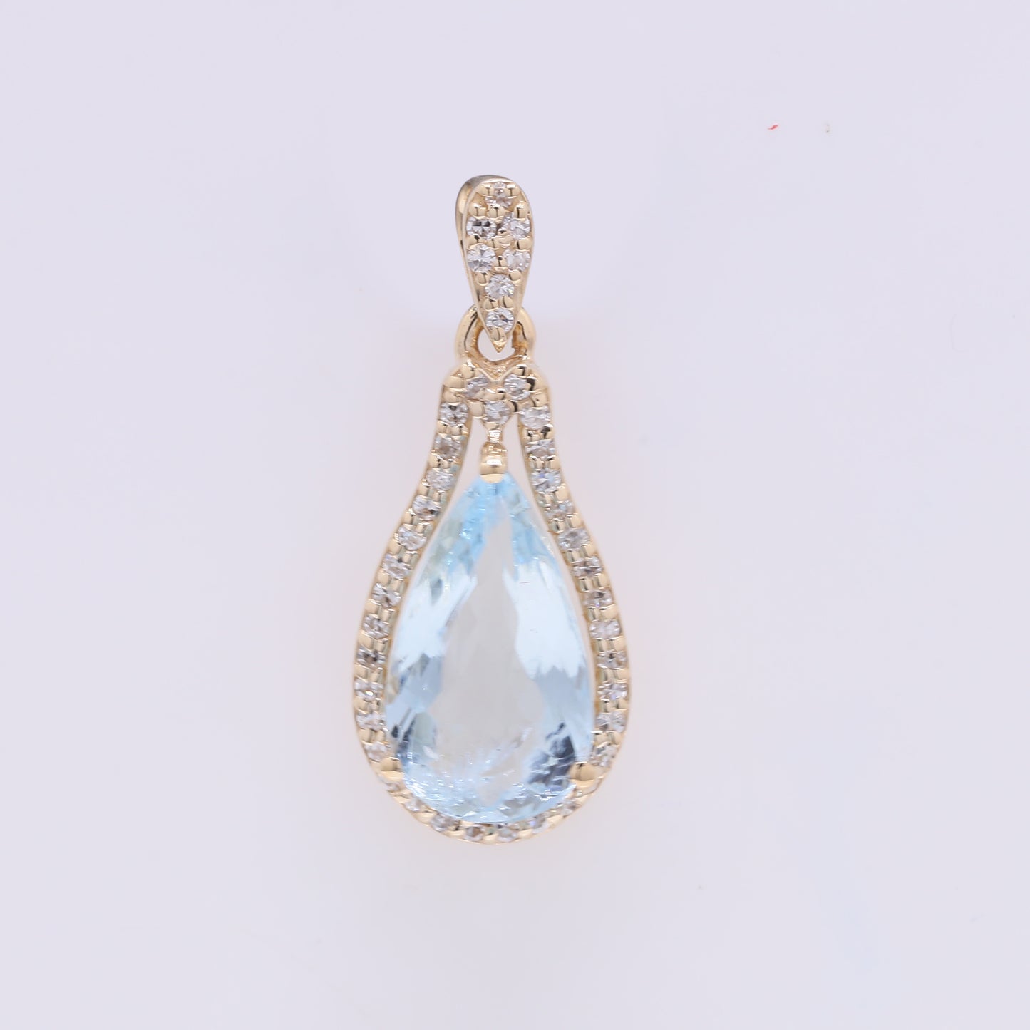 1.74 Ct Pear Mixed Cut Natural Aquamarine 14K Gold Pendant