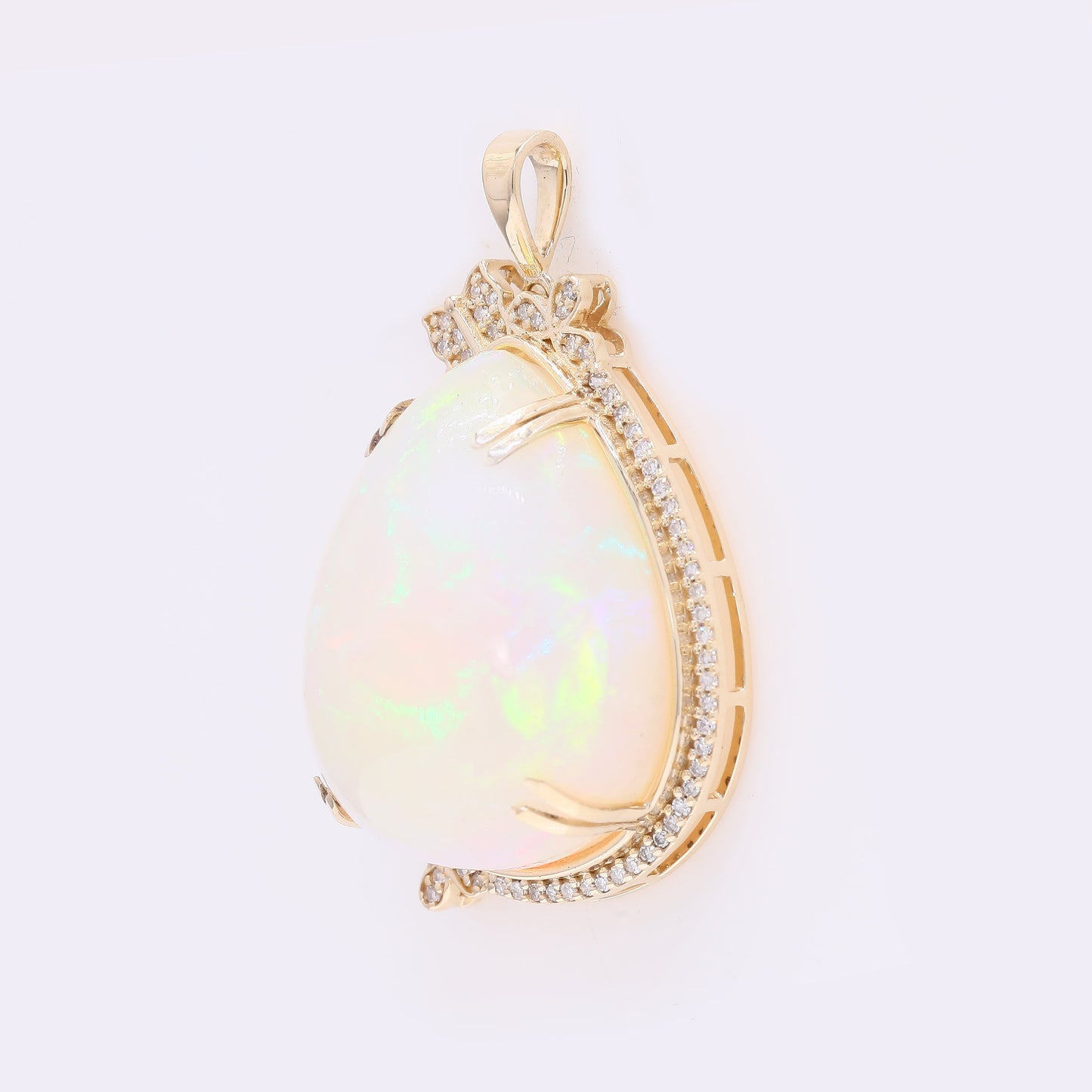 27.03 Ct Pear Cabochon Natural Opal 14K Gold Pendant