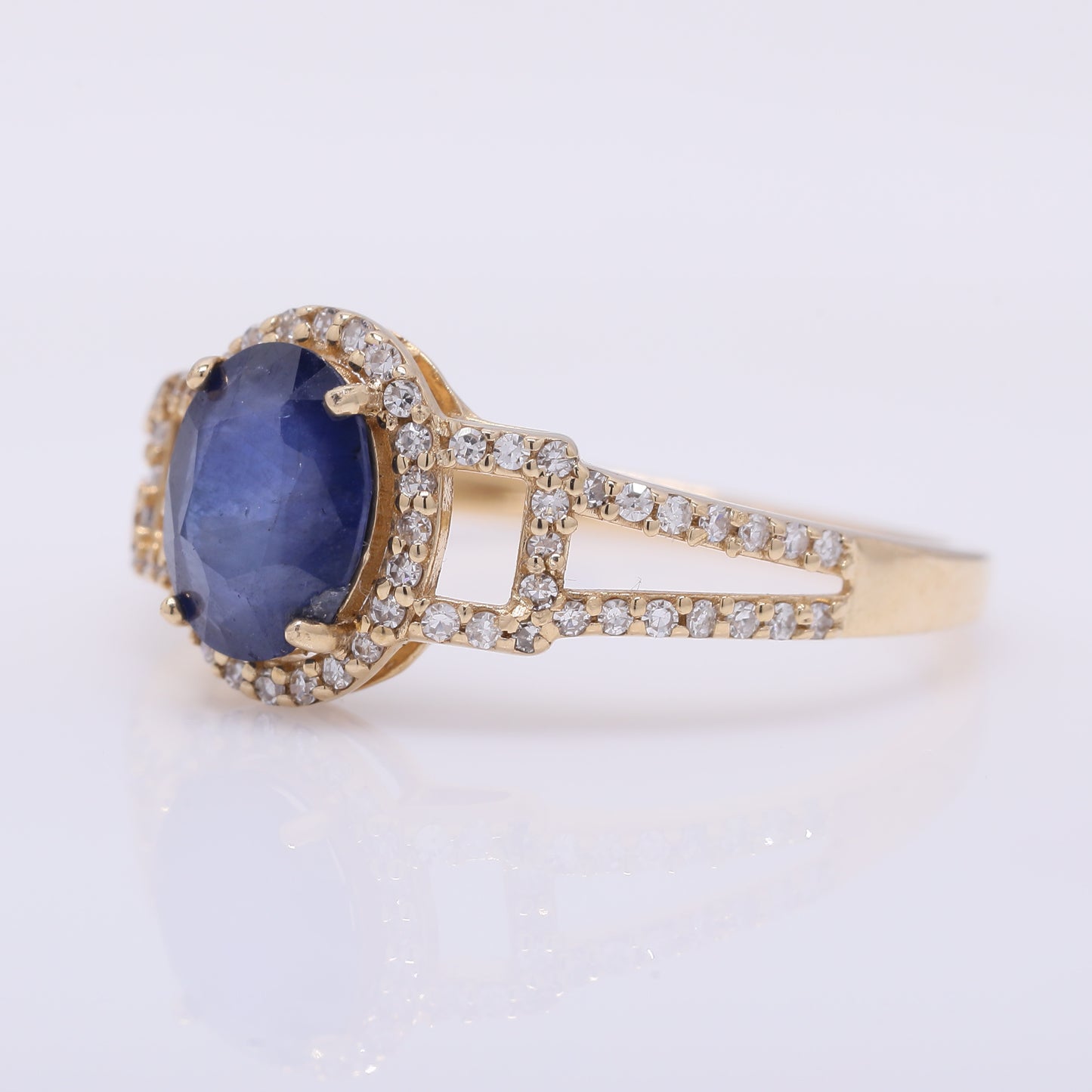 1.47 Ct Oval Mixed Cut Natural Sapphire 14K Gold Ring