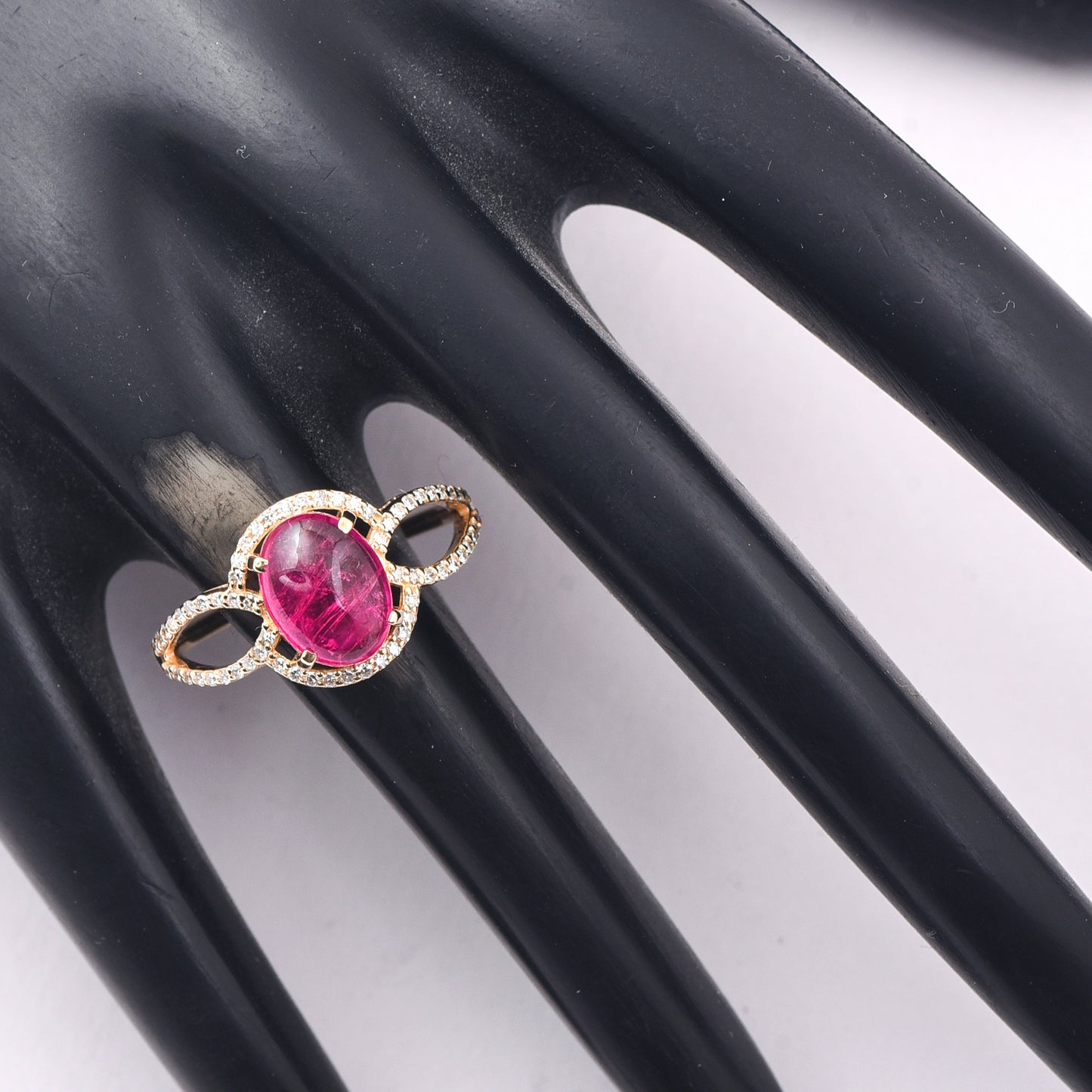 2.21 Ct Oval Cabochon Cut Natural Rubellite 14K Gold Ring