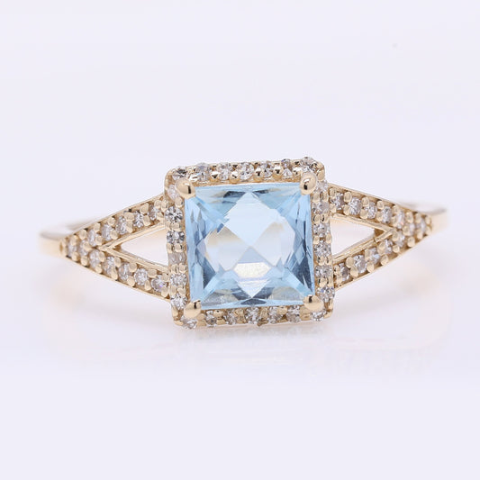 1.16 Ct Square Mixed Cut Natural Aquamarine 14K Gold Ring