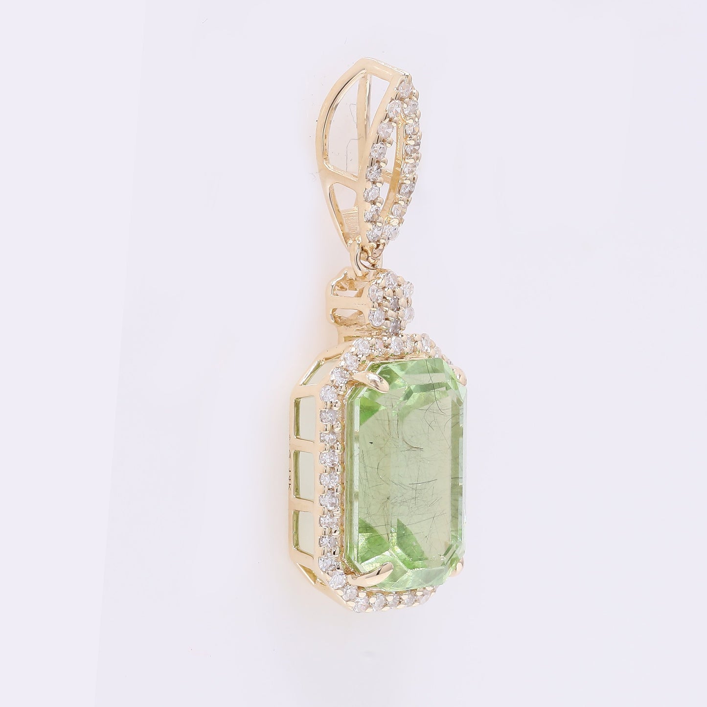 3.55 Ct Octagon Step Cut Natural Peridot 14K Gold Pendant