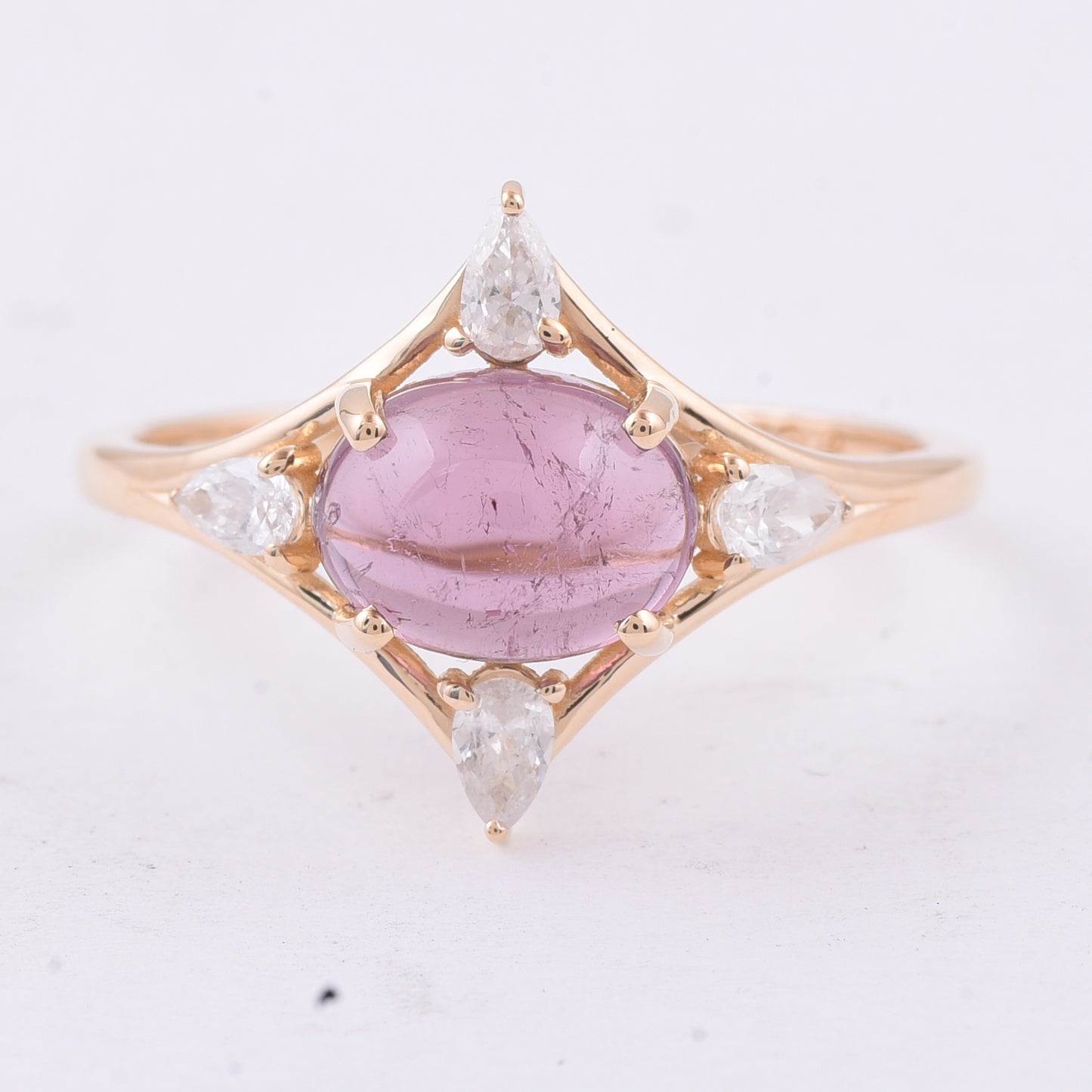 1.99 Ct Oval Cabochon Cut Natural Pink Tourmaline 14K Gold Ring