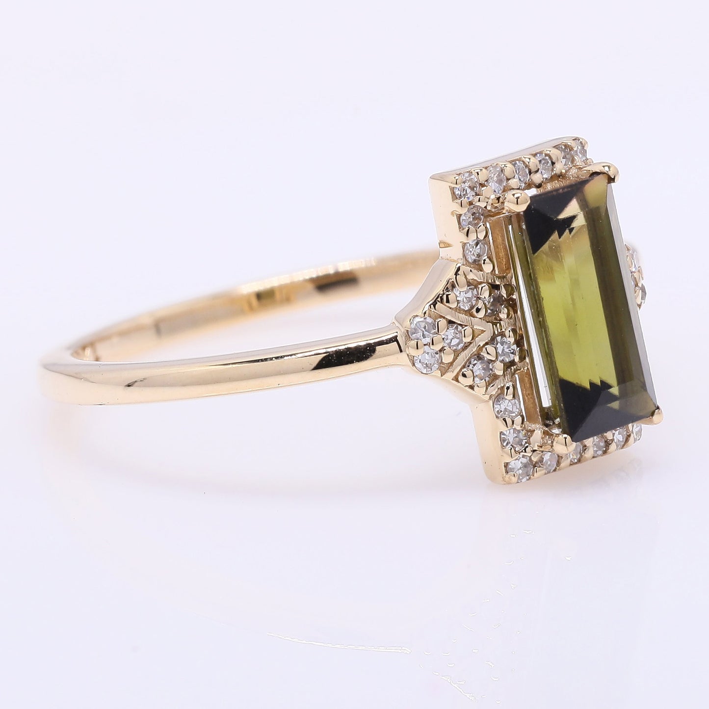 1.05 Ct Rectangle Step Cut Natural Green Tourmaline 14K Gold Ring