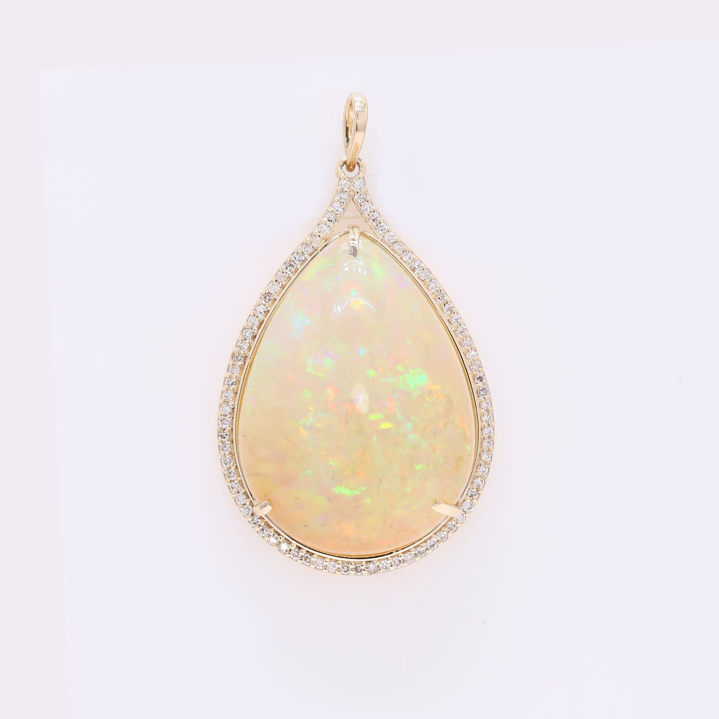 27.82 Ct Pear Cabochon Natural Opal 14K Gold Pendant