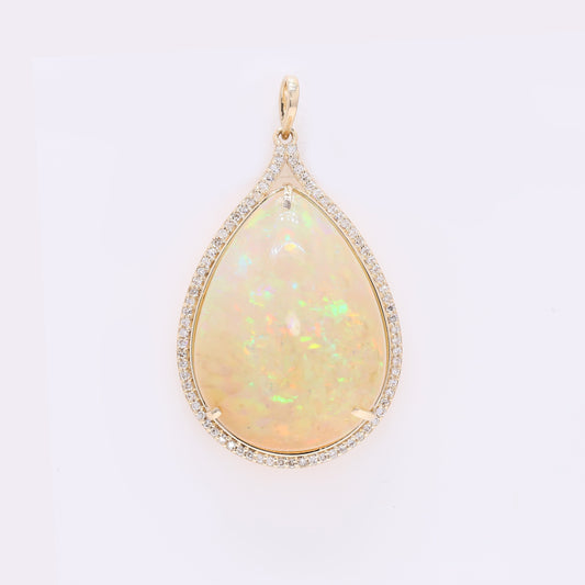27.82 Ct Pear Cabochon Natural Opal 14K Gold Pendant