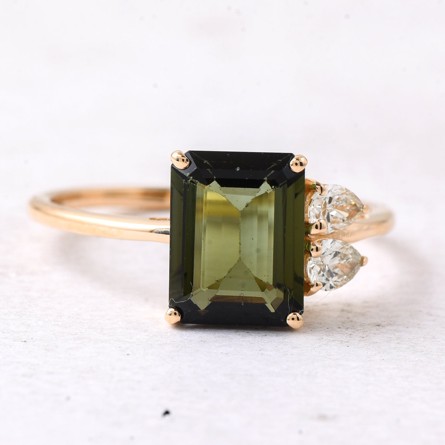 2.42 Ct Octagon Step Cut Natural Green Tourmaline 14K Gold Ring