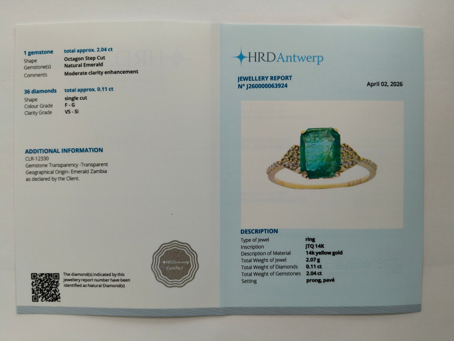 2.15 Ct Octagon Step Cut Natural Emerald 14K Gold Ring