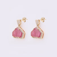 2.33 Ct Fancy Carving Natural Pink Tourmaline 14K Gold Earrings