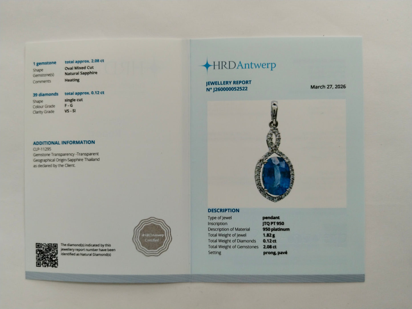 2.20 Ct Oval Mixed Cut Natural Sapphire 950 Platinum Pendant