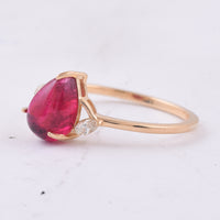 2.03 Ct Pear Cabochon Natural Rubellite 14K Gold Ring