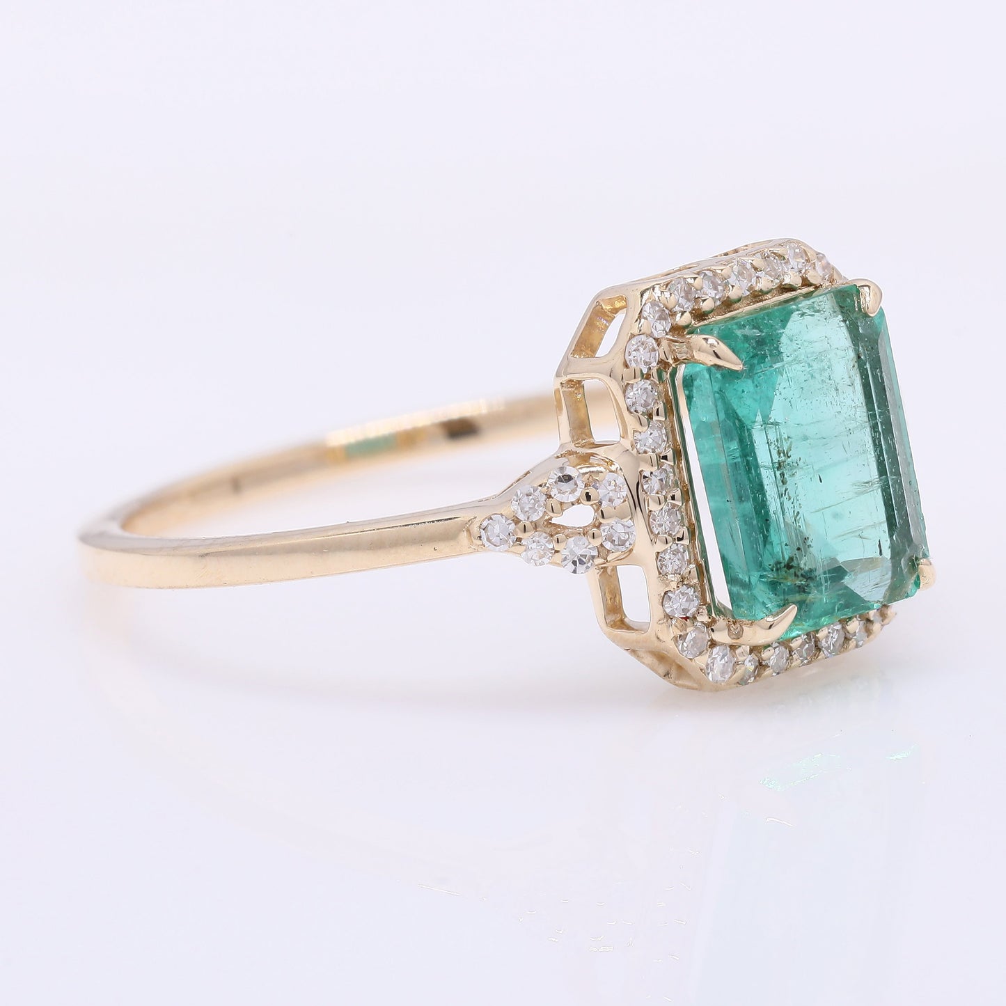 1.58 Ct Octagon Step Cut Natural Emerald 14K Gold Ring