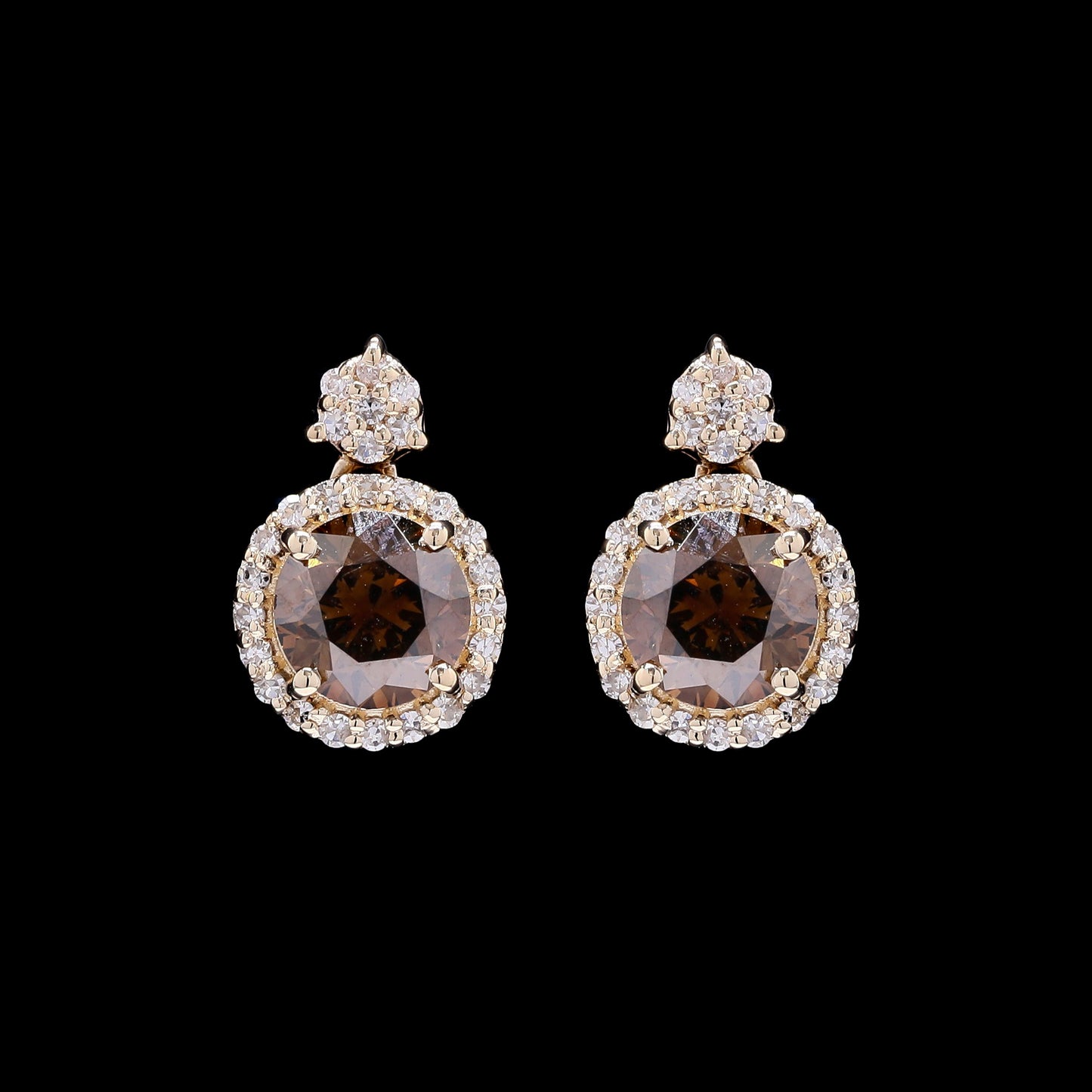 1.41 Ct Round Red Diamond 14K Gold Earrings