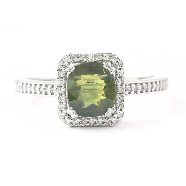 1.71 Ct Oval Mixed Cut Natural Green Sapphire 950 Platinum Ring