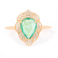 0.97 Ct Pear Mixed Cut Natural Emerald 14K Gold Ring
