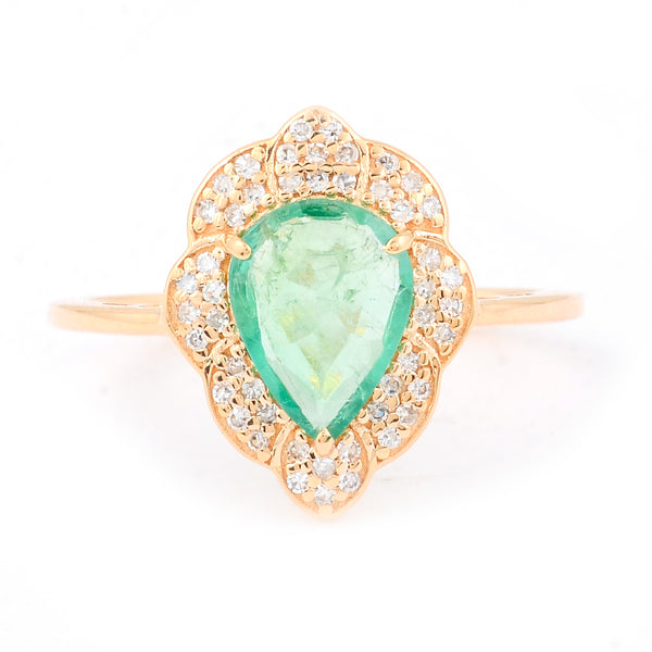 0.97 Ct Pear Mixed Cut Natural Emerald 14K Gold Ring