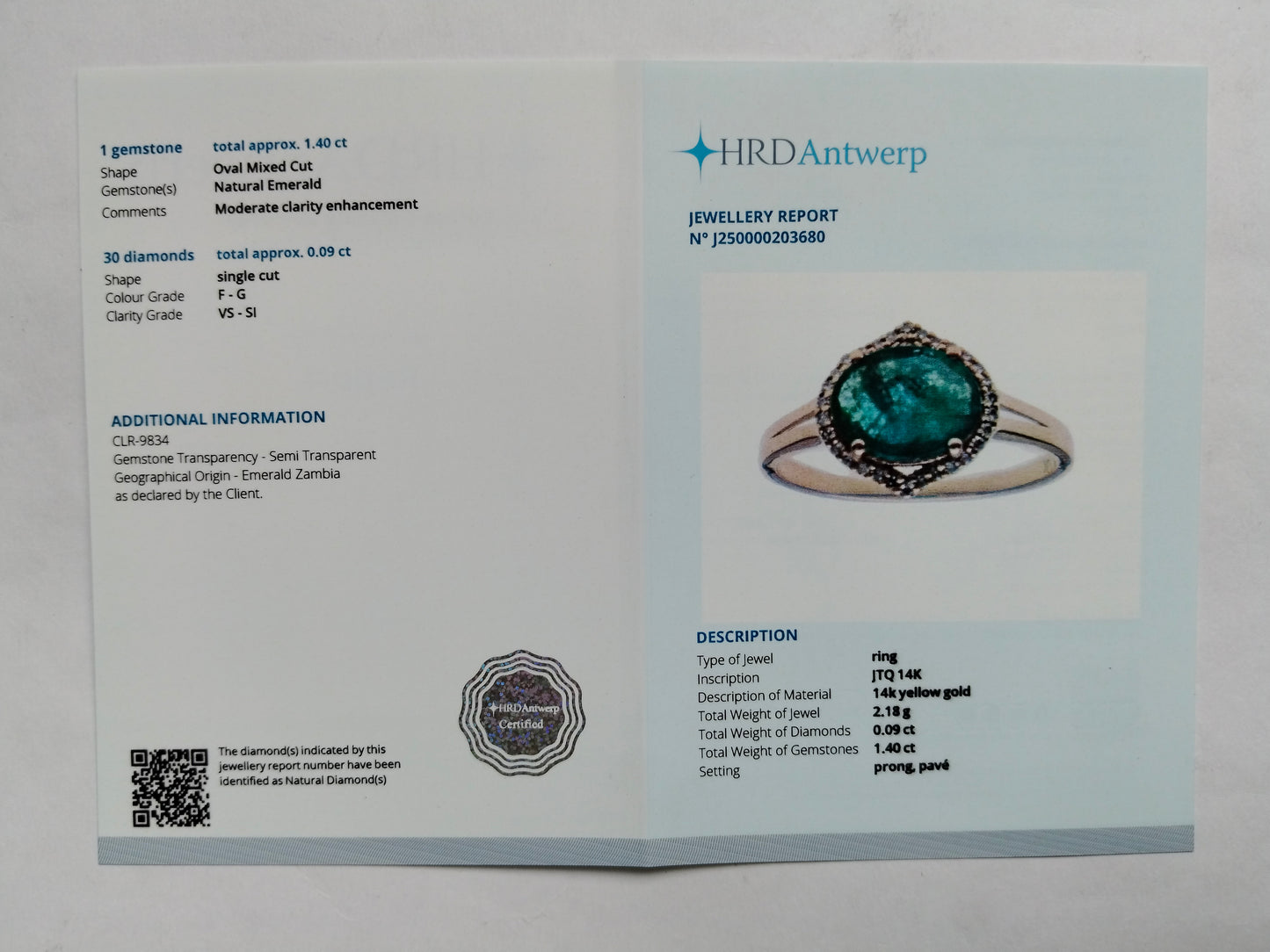 1.49 Ct Oval Mixed Cut Natural Emerald 14K Gold Ring