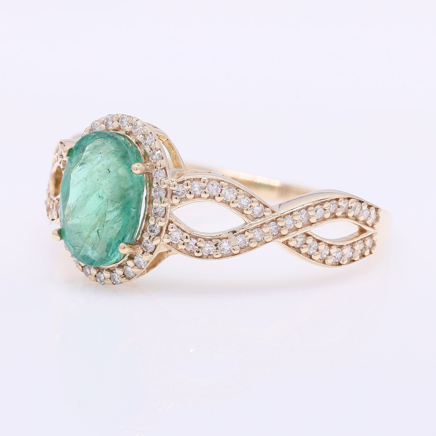 1.44 Ct Oval Mixed Cut Natural Emerald 14K Gold Ring