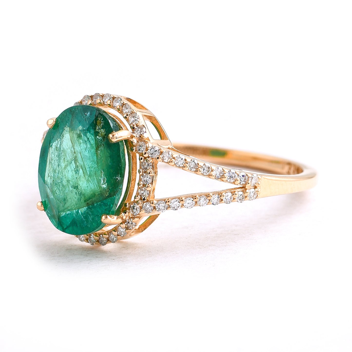 2.61 Ct Oval Mixed Cut Natural Emerald 14K Gold Ring