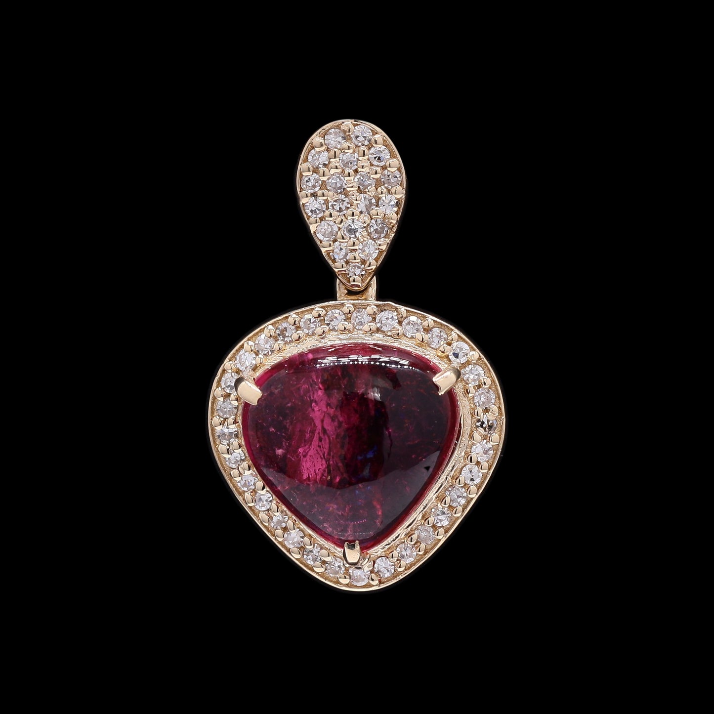 2.69 Ct Pear Cabochon Natural Tourmaline 14K Gold Pendant
