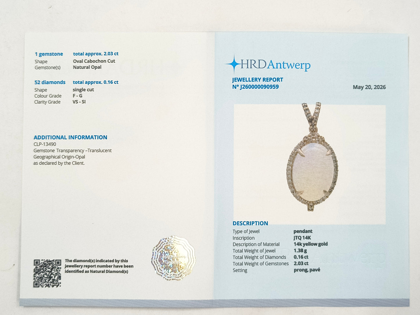 2.19 Ct Oval Opal 14K Gold Pendant