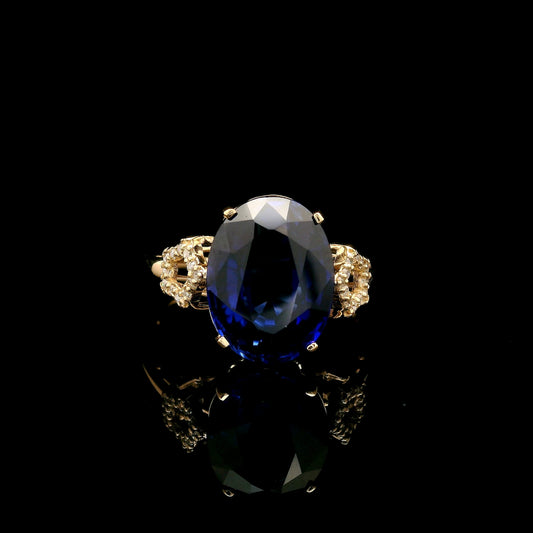 6.10 Ct Oval Mixed Cut Lab Grown Sapphire 14K Gold Ring