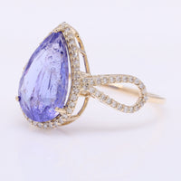 4.58 Ct Pear Mixed Cut Natural Tanzanite 14K Gold Ring