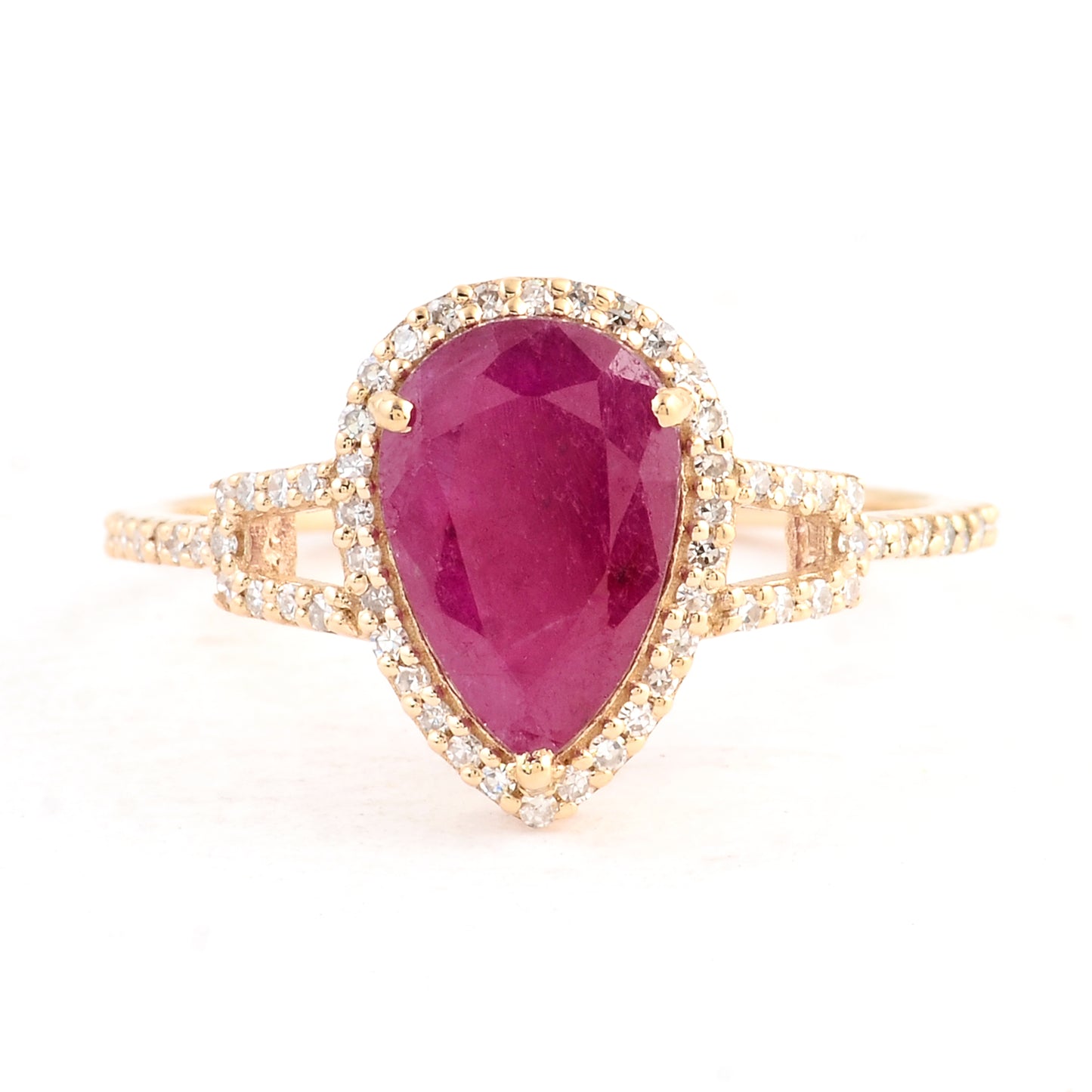 2.07 Ct Pear Mixed Cut Natural Corundum Ruby 14K Gold Ring