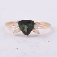 1.18 Ct Triangle Natural Green Tourmaline 14K Gold Ring