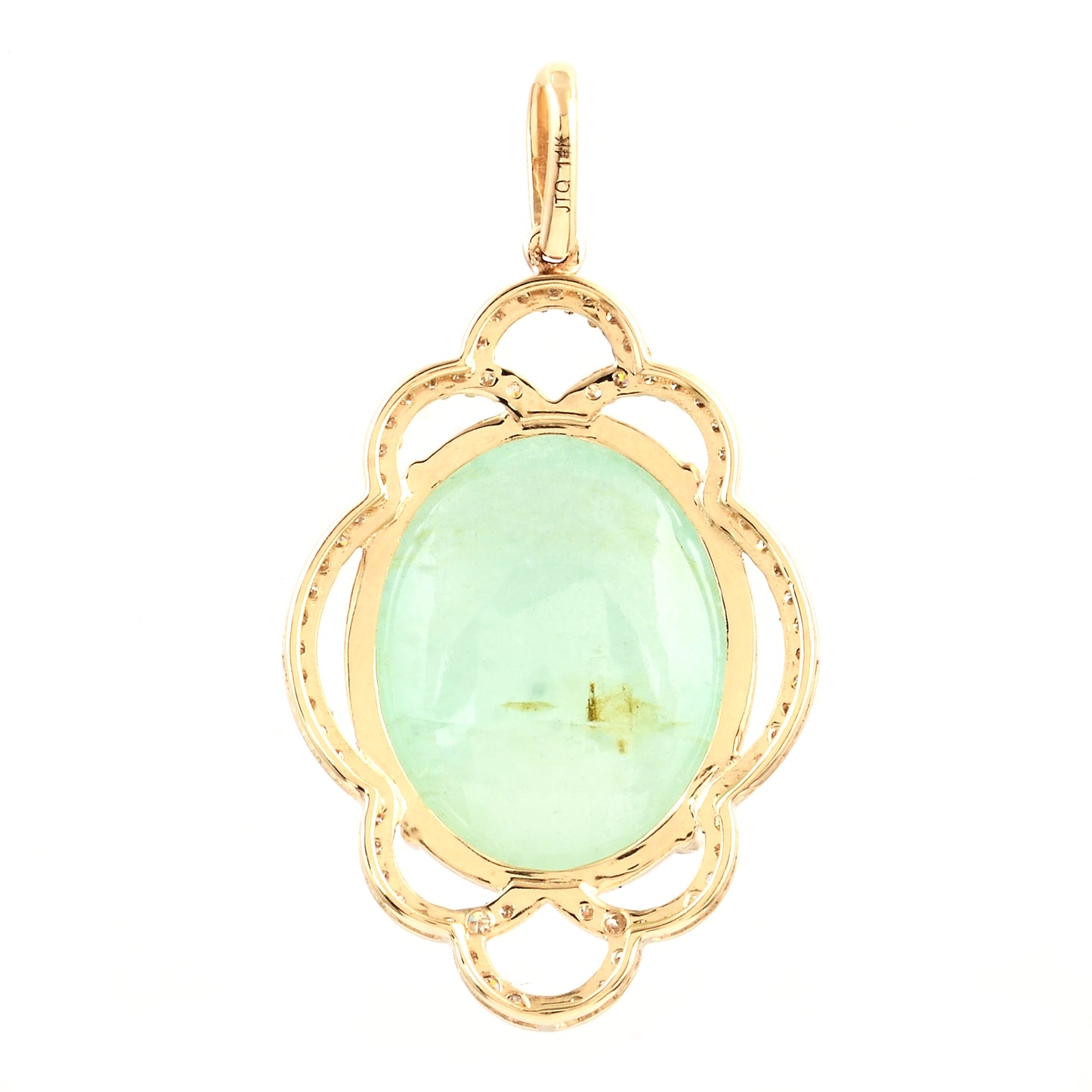 14.13 Ct Oval Cabochon Natural Beryl Emerald 14K Gold Pendant