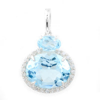 4.83 Ct Oval Blue Topaz, White Zircon 925 Sterling Silver Pendant