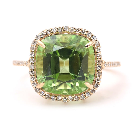 7.06 Ct Cushion Mixed Cut Natural Peridot 14K Gold Ring