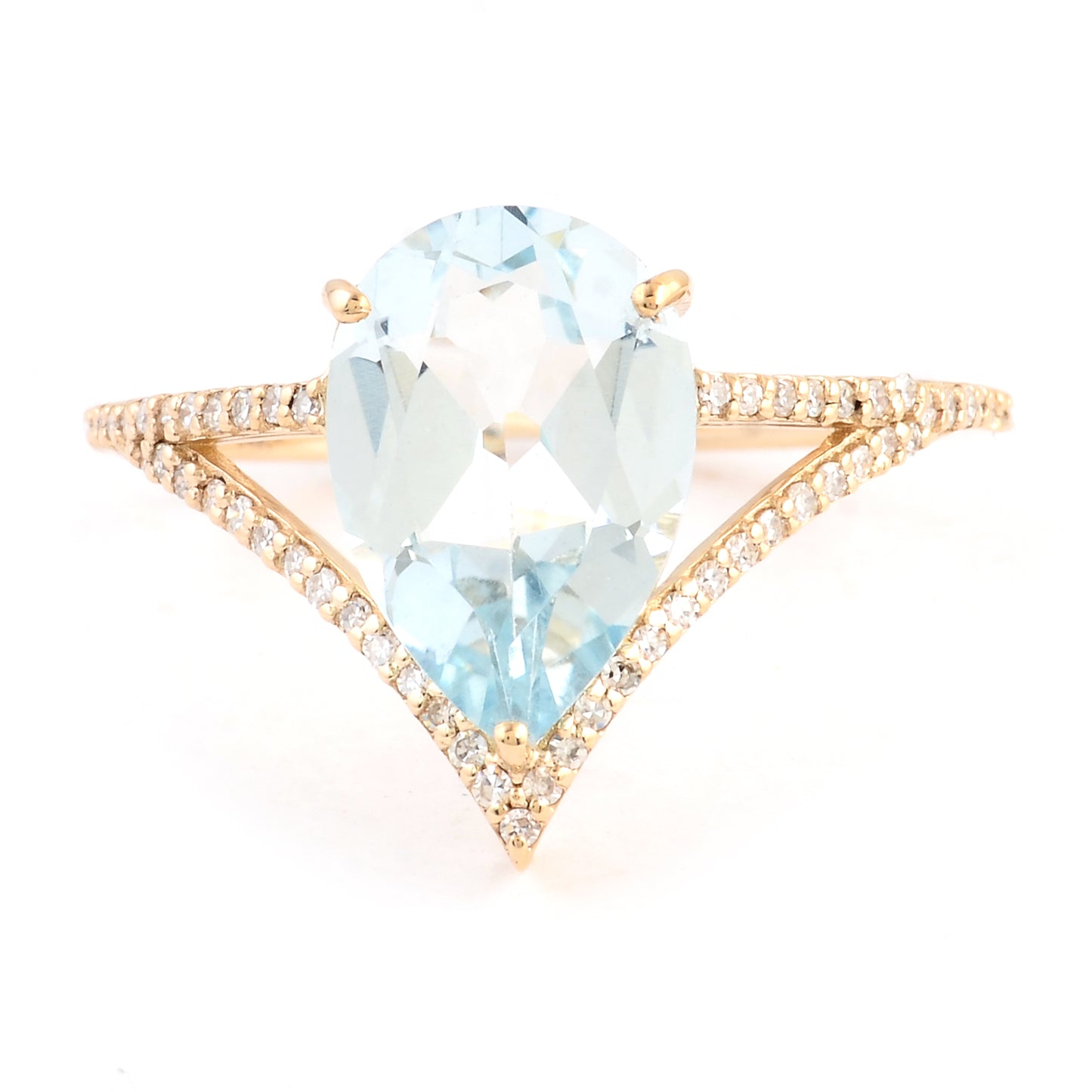 2.65 Ct Pear Mixed Cut Natural Beryl Aquamarine 14K Gold Ring