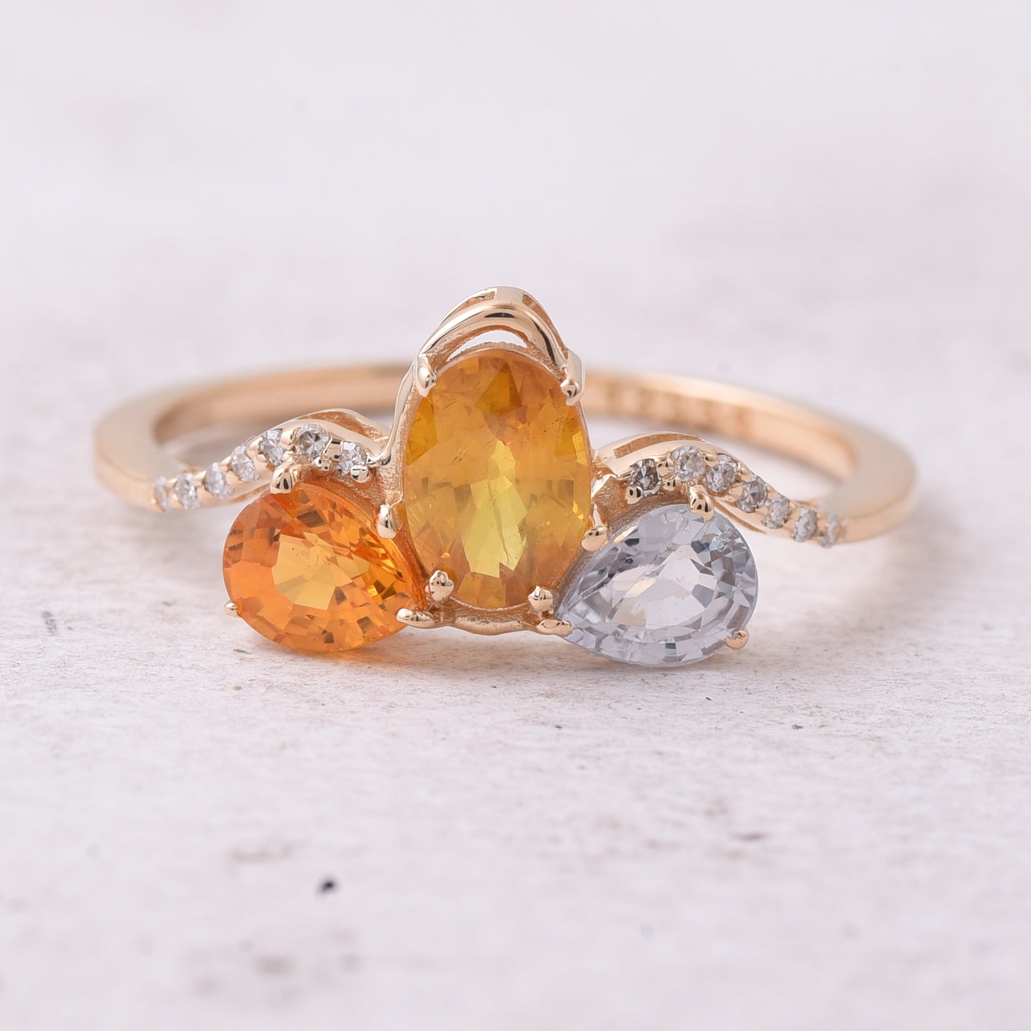 1.60 Ct Pear, Oval Natural Multi-Coloured Sapphire 14K Gold Ring