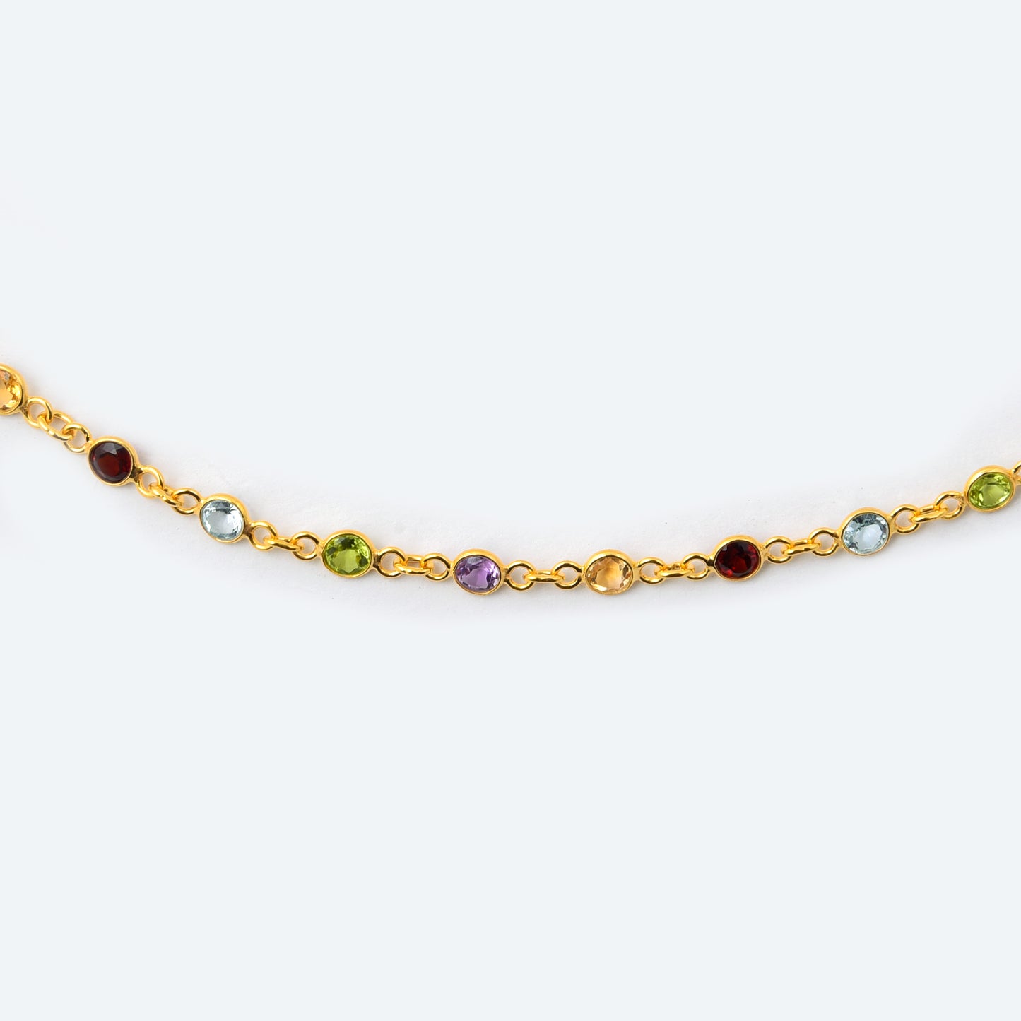 22.71 Ct Round Garnet, Peridot, Blue Topaz, Citrine, Amethyst 925 Sterling Silver Necklace