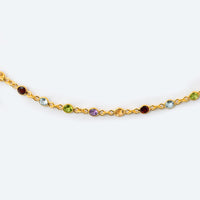 22.71 Ct Round Garnet, Peridot, Blue Topaz, Citrine, Amethyst 925 Sterling Silver Necklace