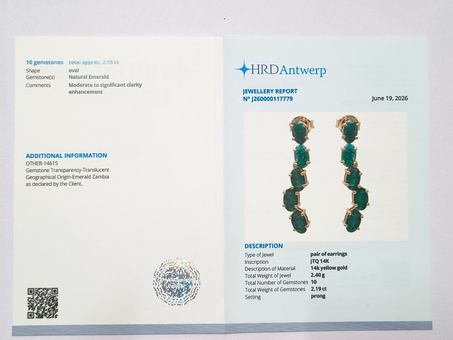 2.19 Ct Oval Natural Emerald 14K Gold Earrings