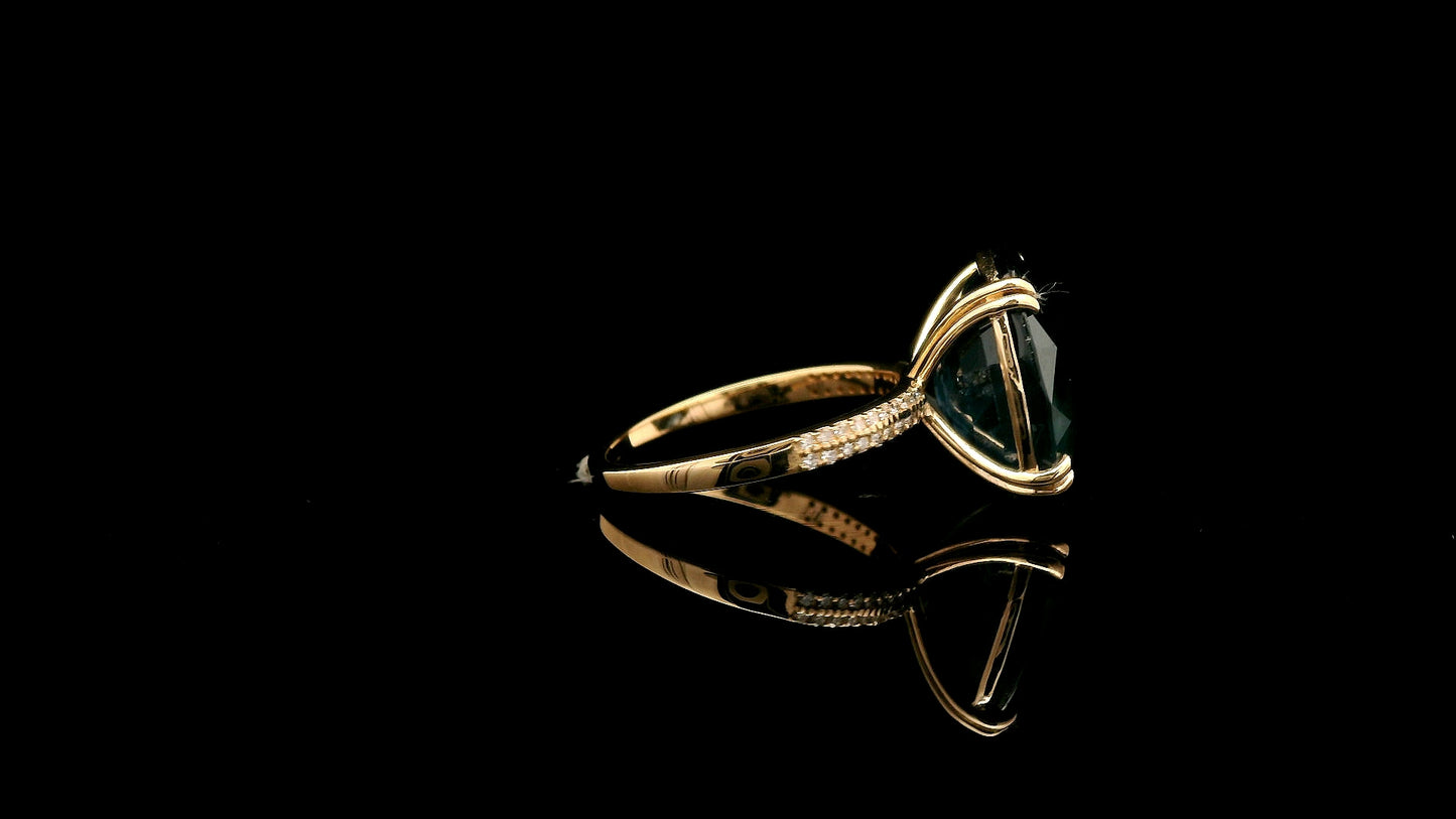 12.15 Ct Cushion Natural Sapphire 14K Gold Ring