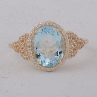 2.44 Ct Oval Aquamarine 9K Gold Ring