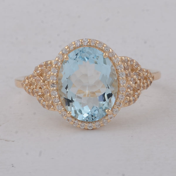 2.44 Ct Oval Aquamarine 9K Gold Ring