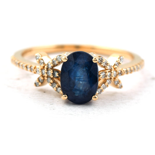 1.94 Ct Oval Mixed Cut Natural Sapphire 14K Gold Ring