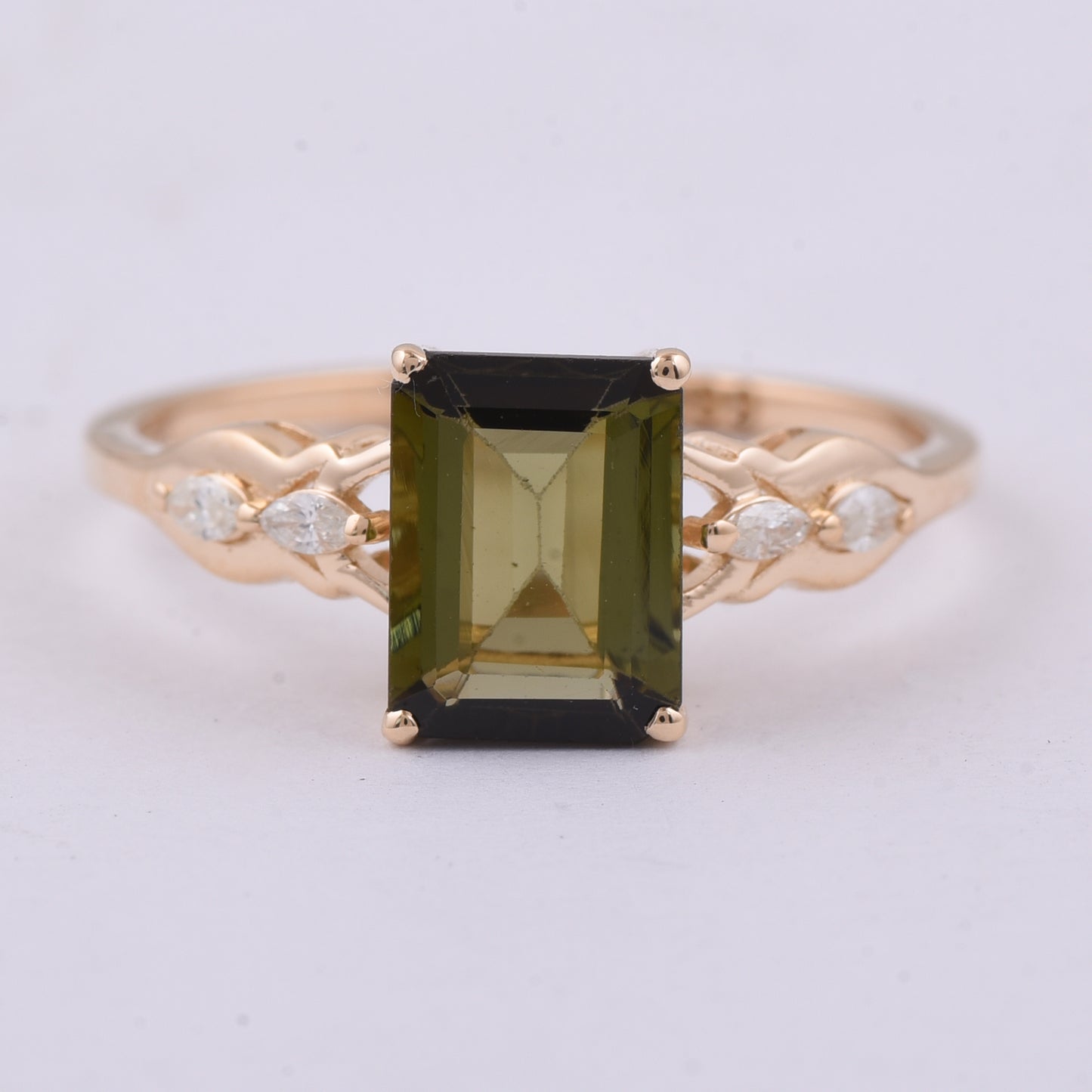 1.69 Ct Octagon Step Cut Natural Tourmaline 14K Gold Ring