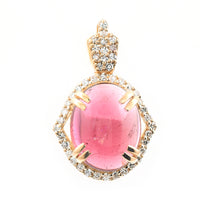 2.82 Ct Oval Cabochon Cut Natural Rubellite 14K Gold Pendant
